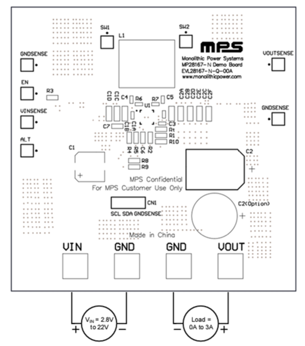 Mechanical Drawing - Monolithic Power Systems (MPS) EVL28167-N-Q-00A Evaluation Board